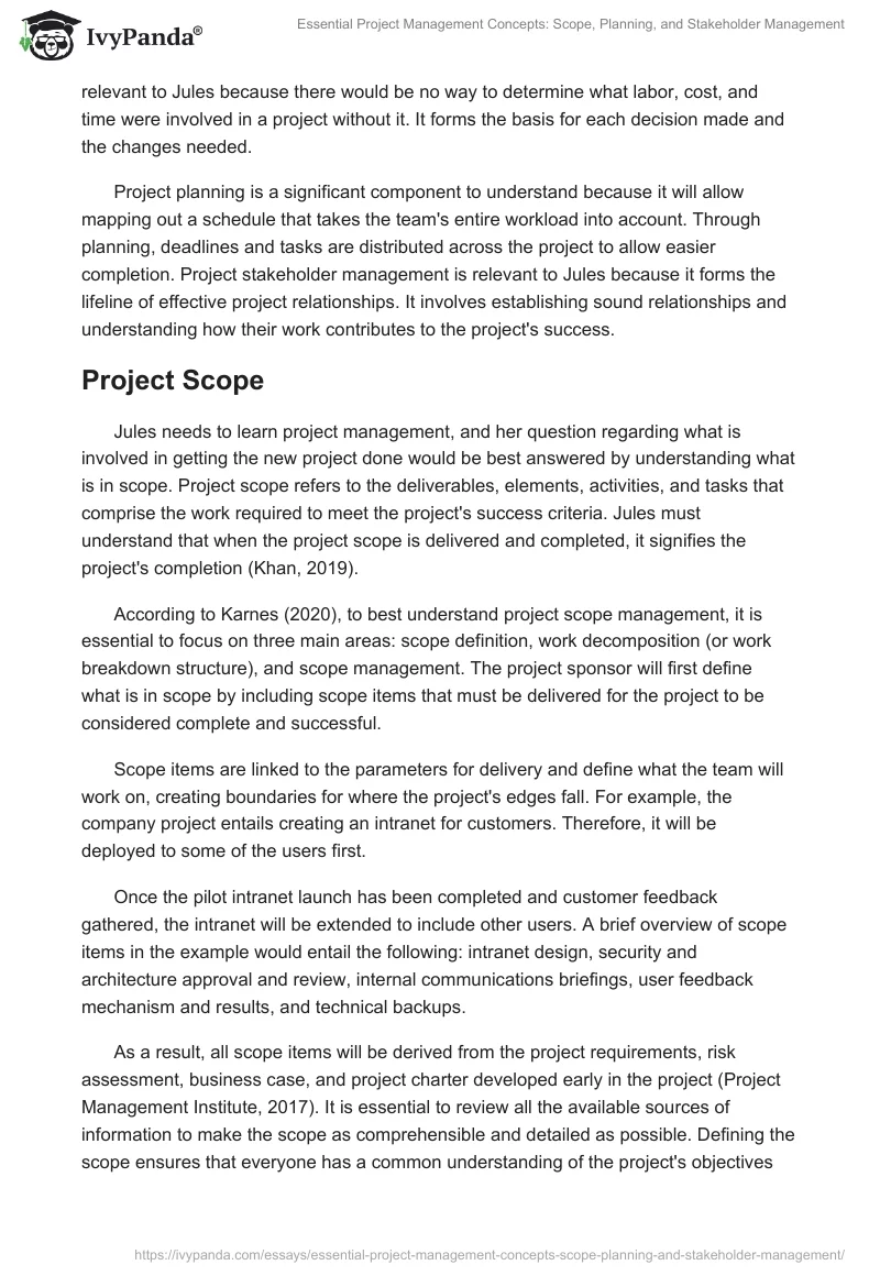 Essential Project Management Concepts: Scope, Planning, and Stakeholder Management. Page 2