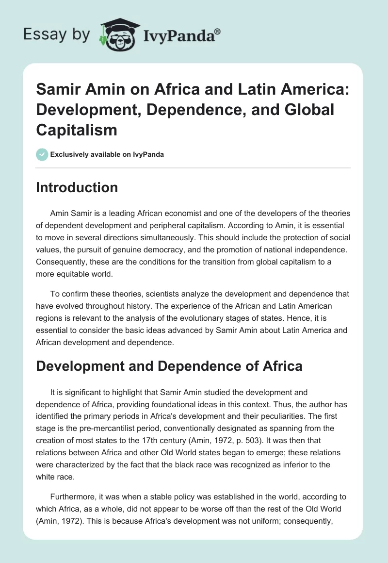 Samir Amin on Africa and Latin America: Development, Dependence, and Global Capitalism. Page 1