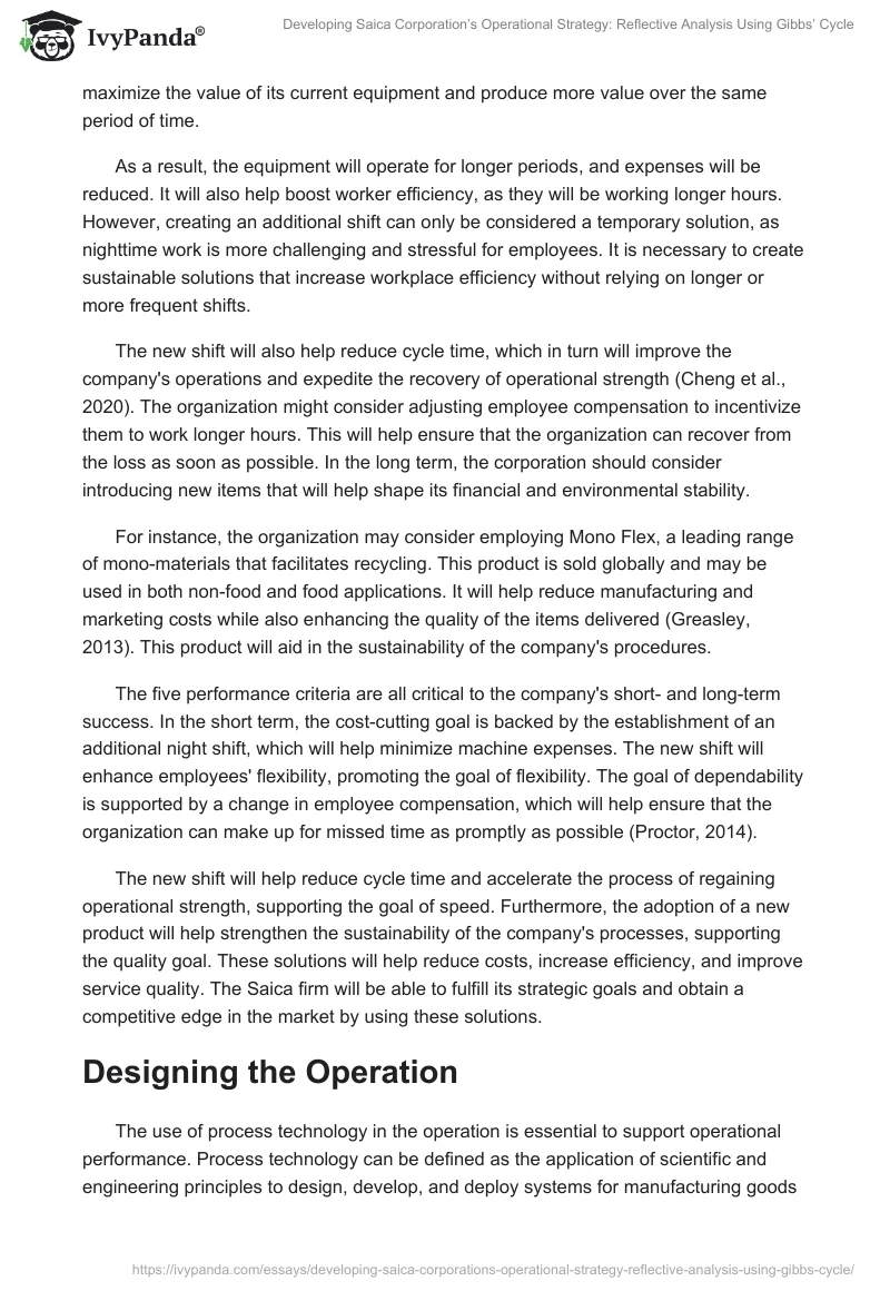 Developing Saica Corporation’s Operational Strategy: Reflective Analysis Using Gibbs’ Cycle. Page 2