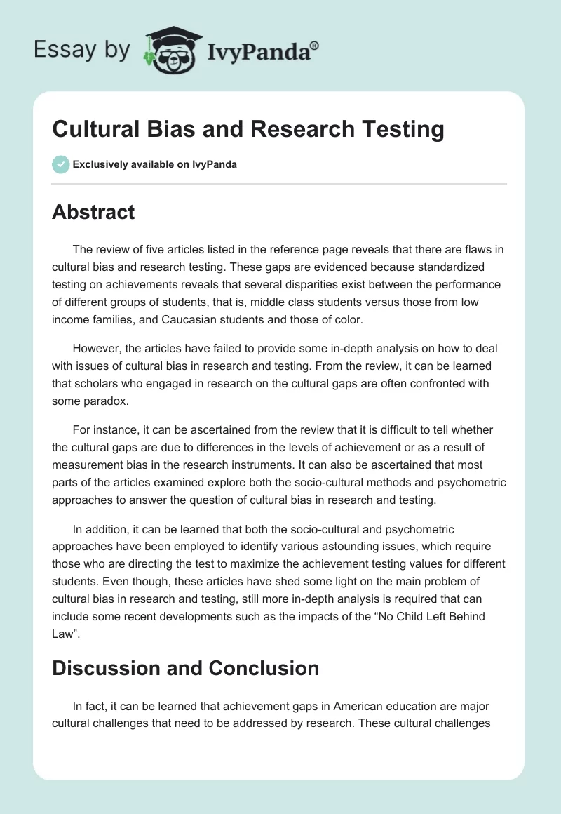 Cultural Bias and Research Testing. Page 1