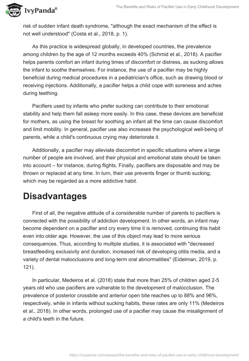 The Benefits and Risks of Pacifier Use in Early Childhood Development. Page 2