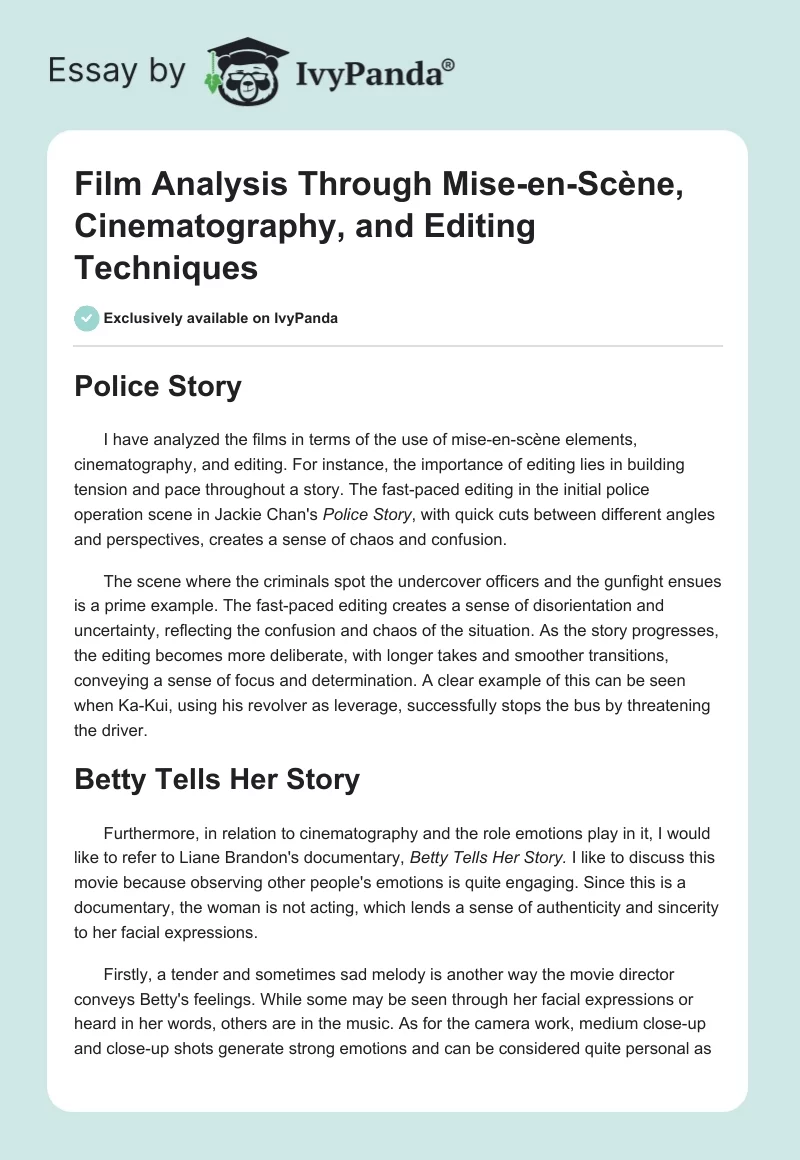 Film Analysis Through Mise-en-Scène, Cinematography, and Editing Techniques. Page 1