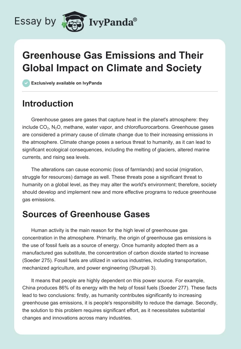 Greenhouse Gas Emissions and Their Global Impact on Climate and Society. Page 1
