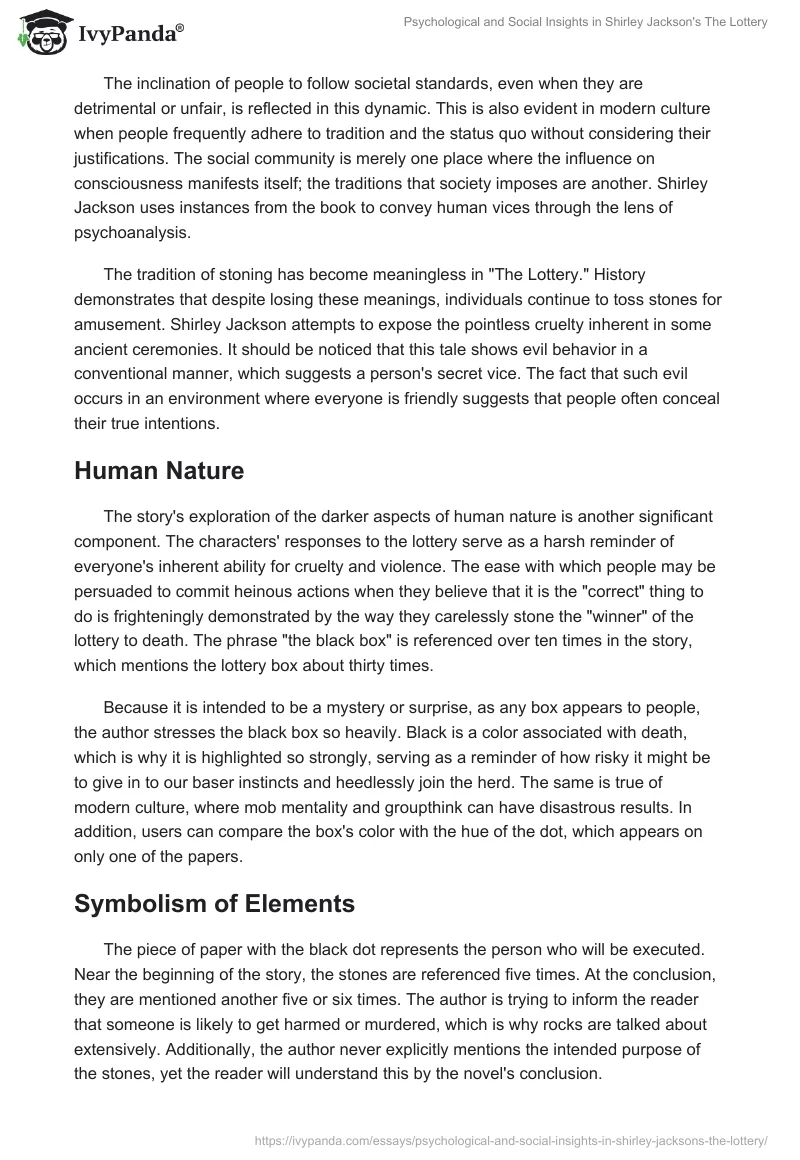 Psychological and Social Insights in Shirley Jackson's "The Lottery". Page 2