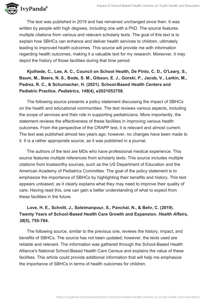 Impact of School-Based Health Centers on Youth Health and Education. Page 2