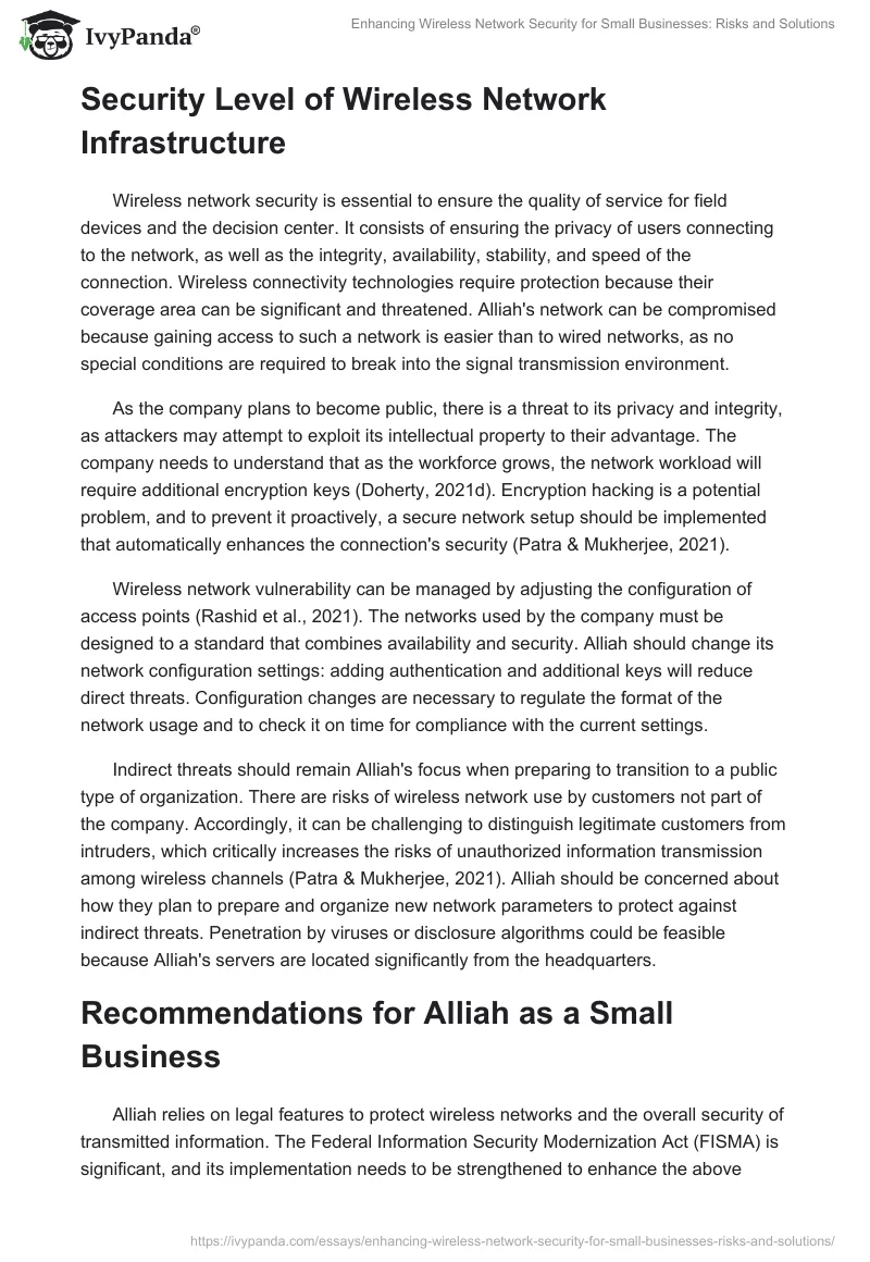 Enhancing Wireless Network Security for Small Businesses: Risks and Solutions. Page 2