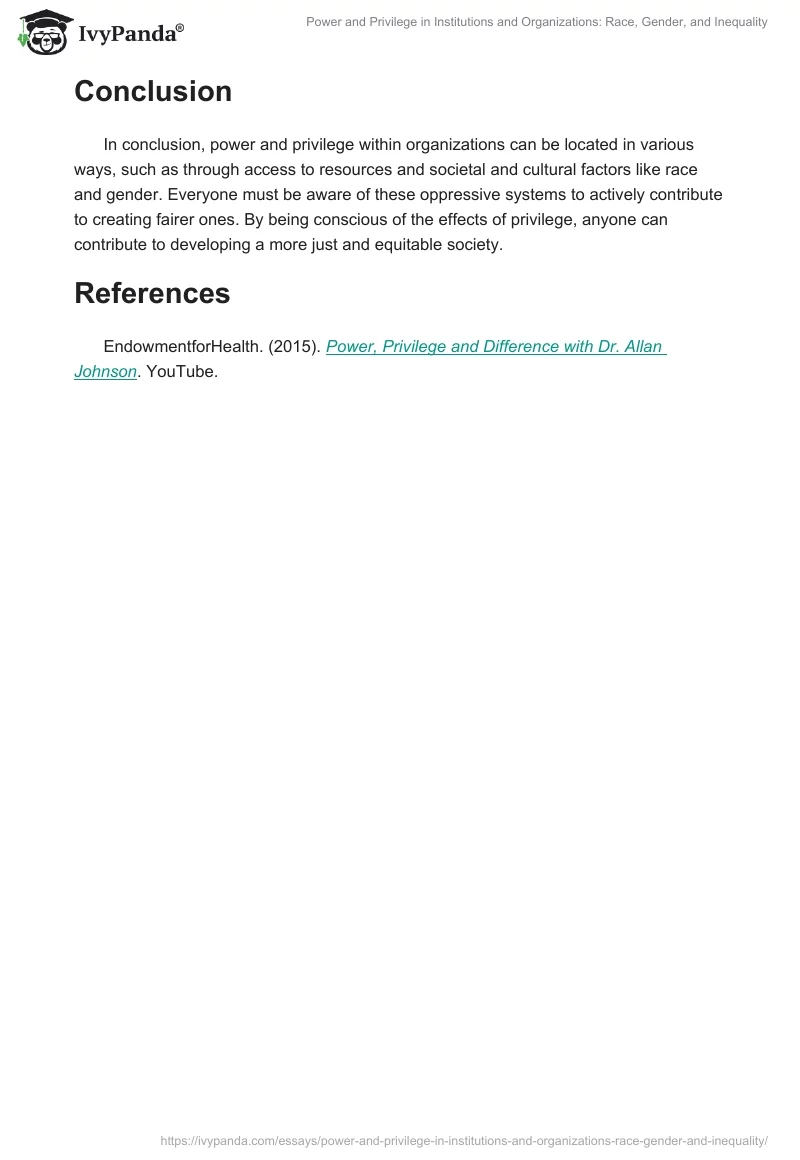 Power and Privilege in Institutions and Organizations: Race, Gender, and Inequality. Page 2