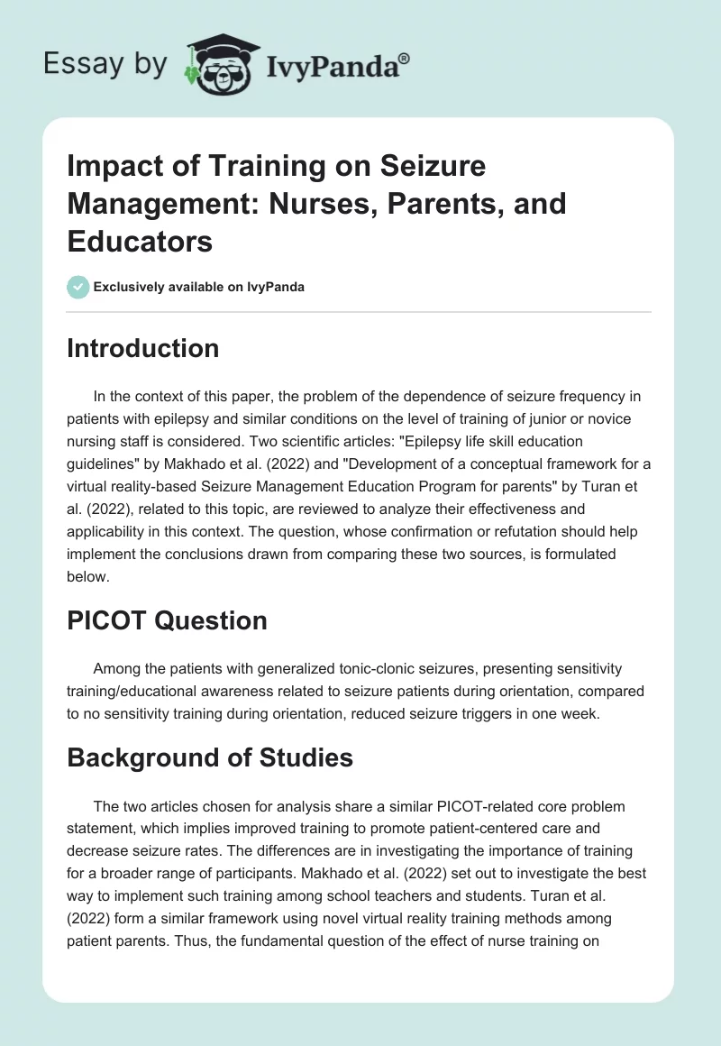 Impact of Training on Seizure Management: Nurses, Parents, and Educators. Page 1
