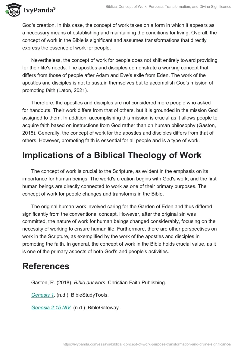 Biblical Concept of Work: Purpose, Transformation, and Divine Significance. Page 2