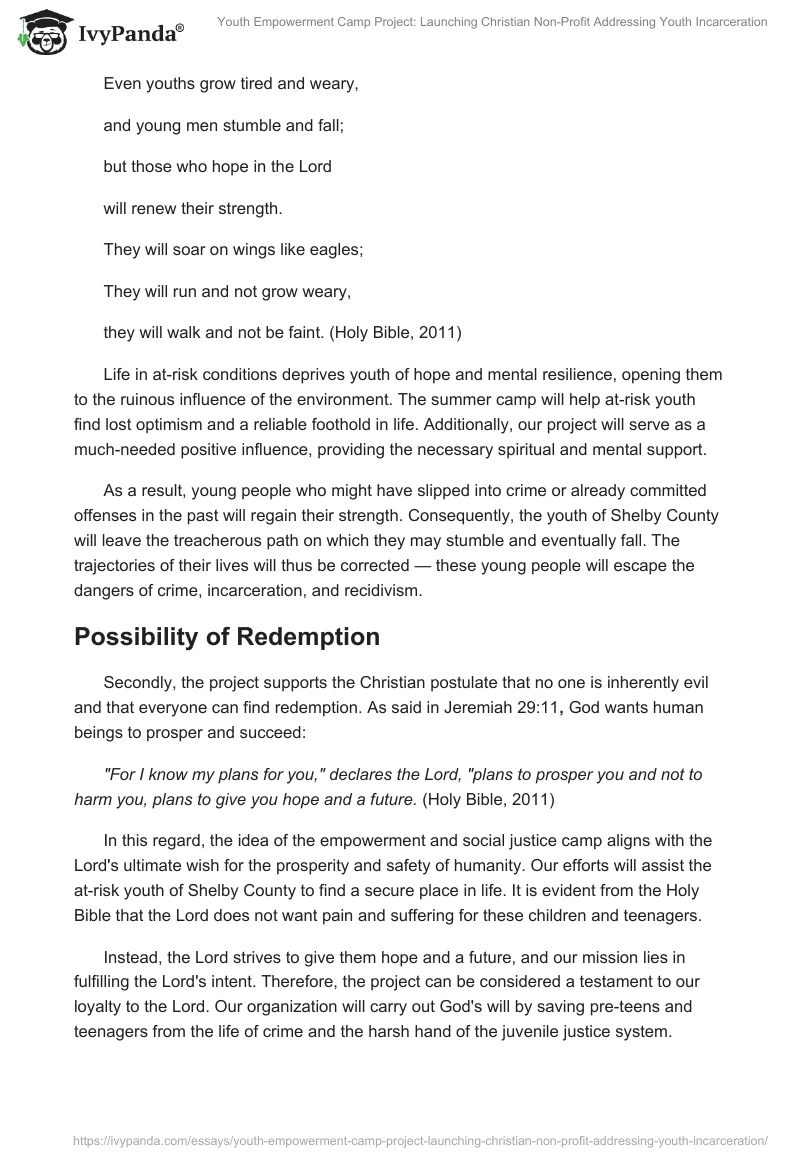 Youth Empowerment Camp Project: Launching Christian Non-Profit Addressing Youth Incarceration. Page 2