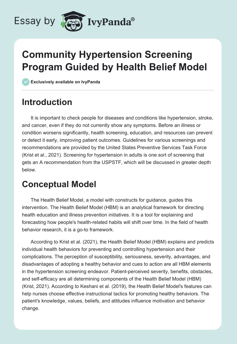 Community Hypertension Screening Program Guided by Health Belief Model. Page 1