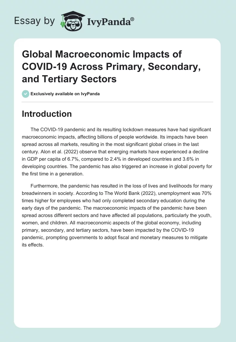 Global Macroeconomic Impacts of COVID-19 Across Primary, Secondary, and Tertiary Sectors. Page 1