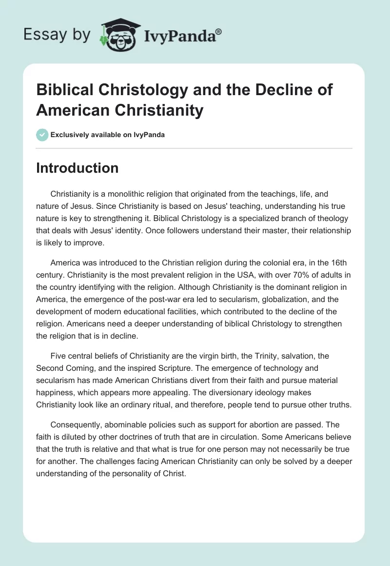 Biblical Christology and the Decline of American Christianity. Page 1