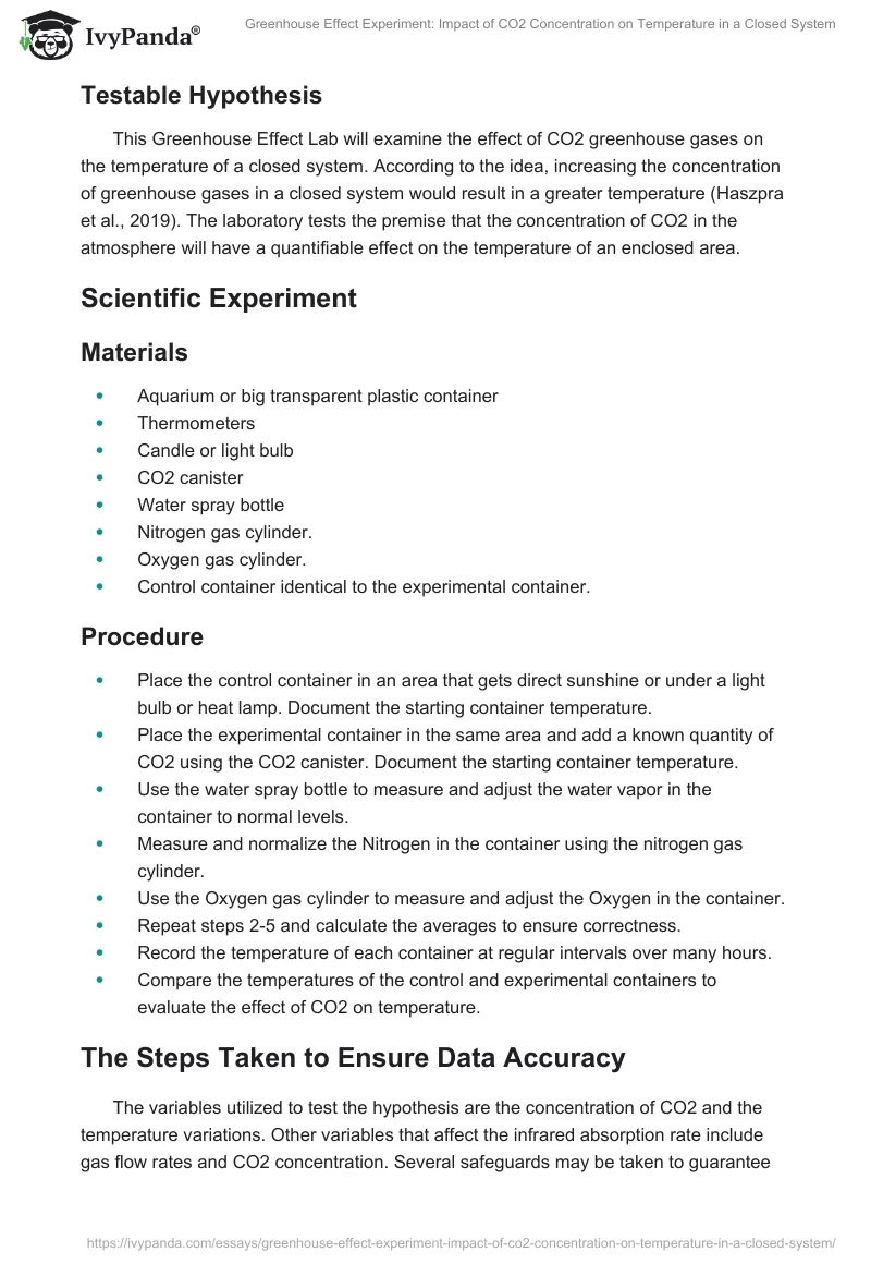 Greenhouse Effect Experiment: Impact of CO2 Concentration on Temperature in a Closed System. Page 2
