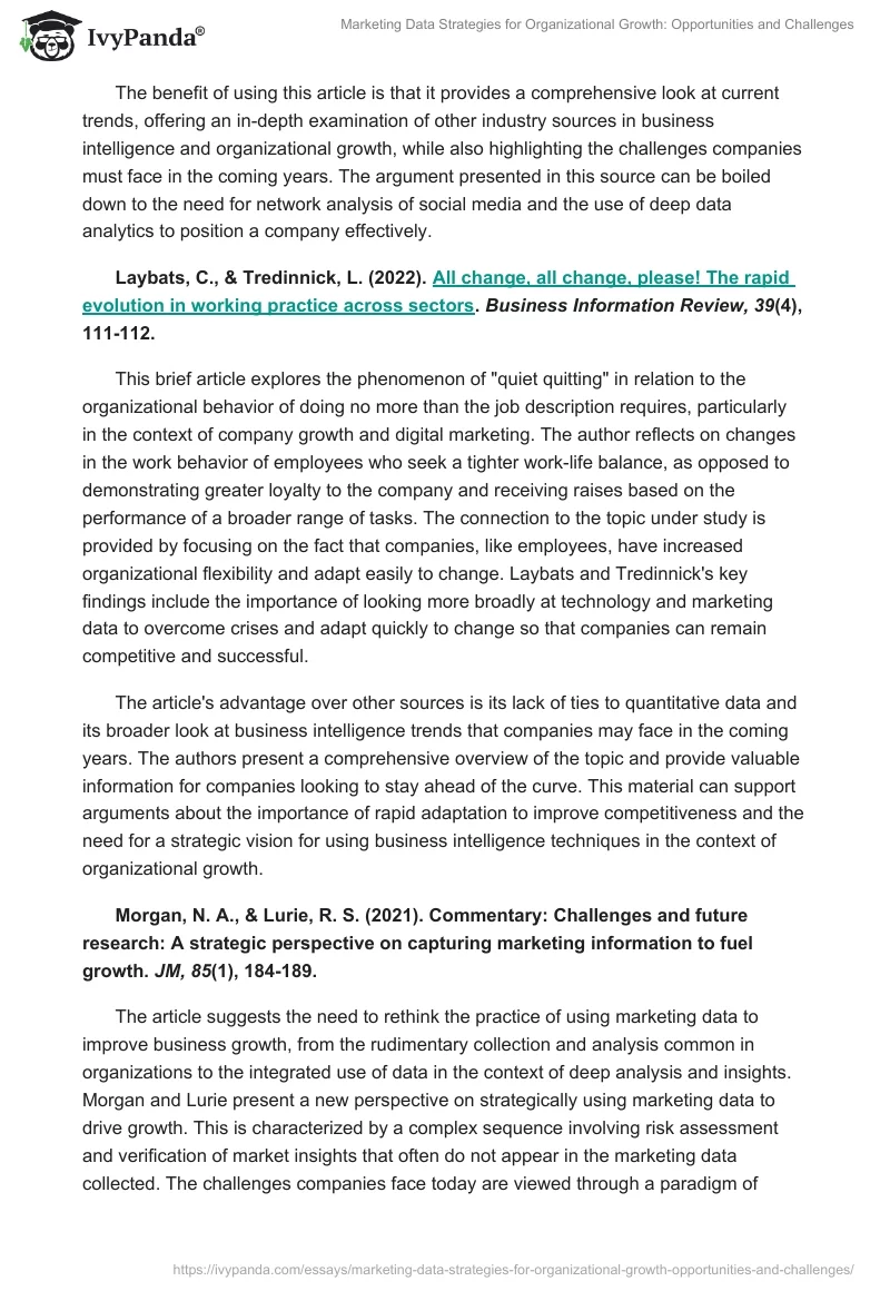 Marketing Data Strategies for Organizational Growth: Opportunities and Challenges. Page 2