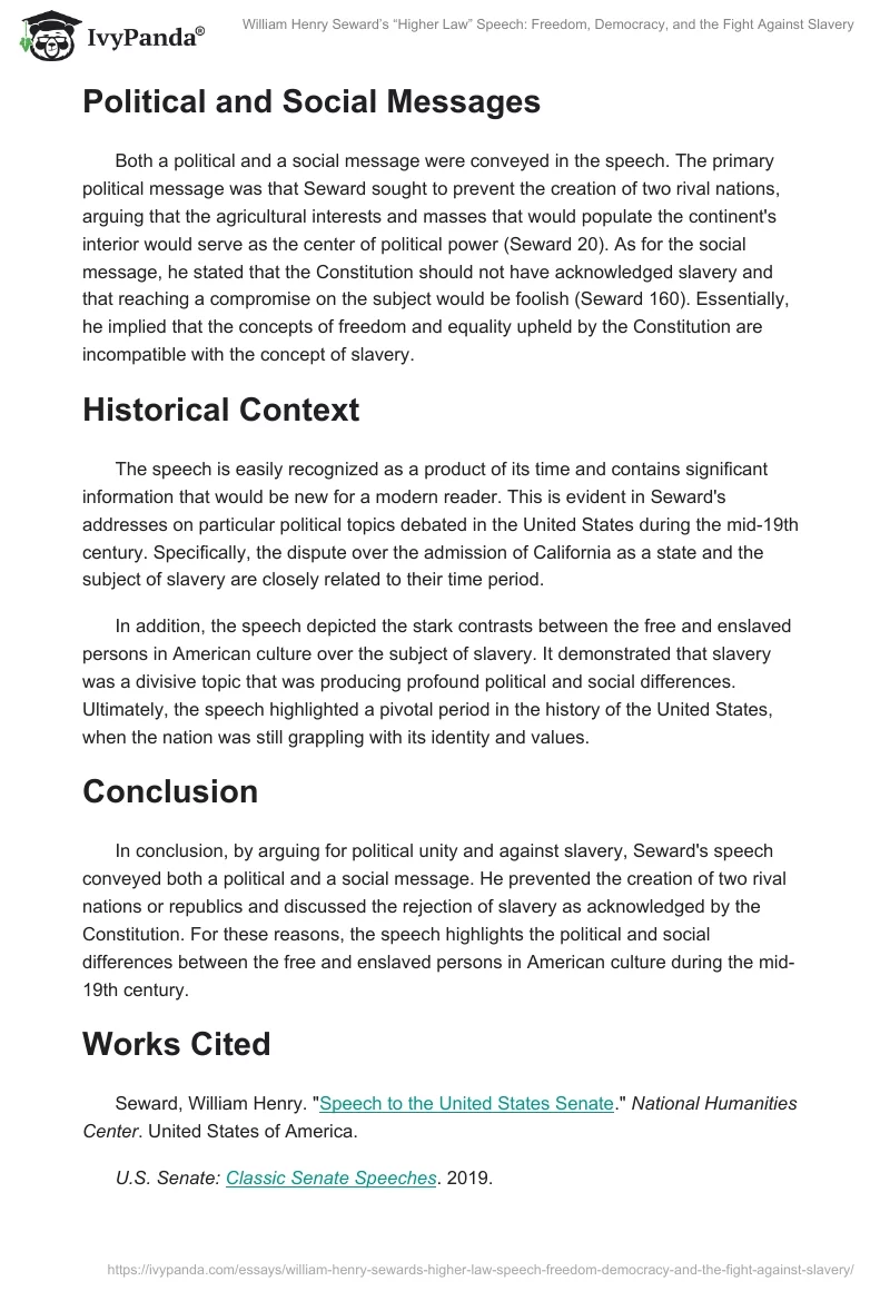 William Henry Seward’s “Higher Law” Speech: Freedom, Democracy, and the Fight Against Slavery. Page 2