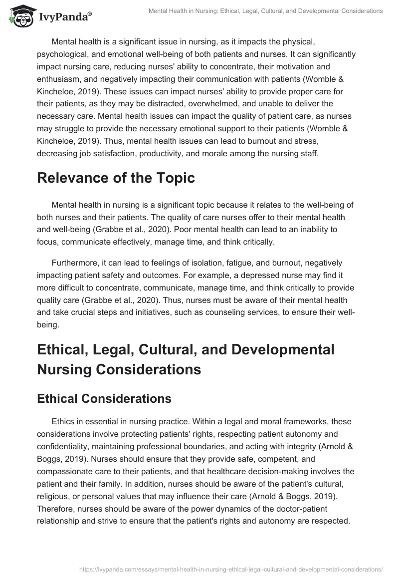 Mental Health in Nursing: Ethical, Legal, Cultural, and Developmental Considerations. Page 2
