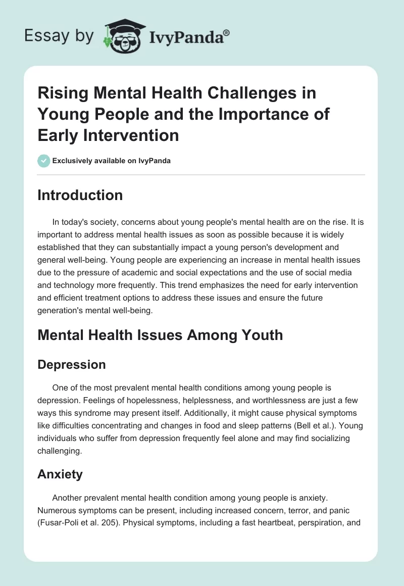 Rising Mental Health Challenges in Young People and the Importance of Early Intervention. Page 1