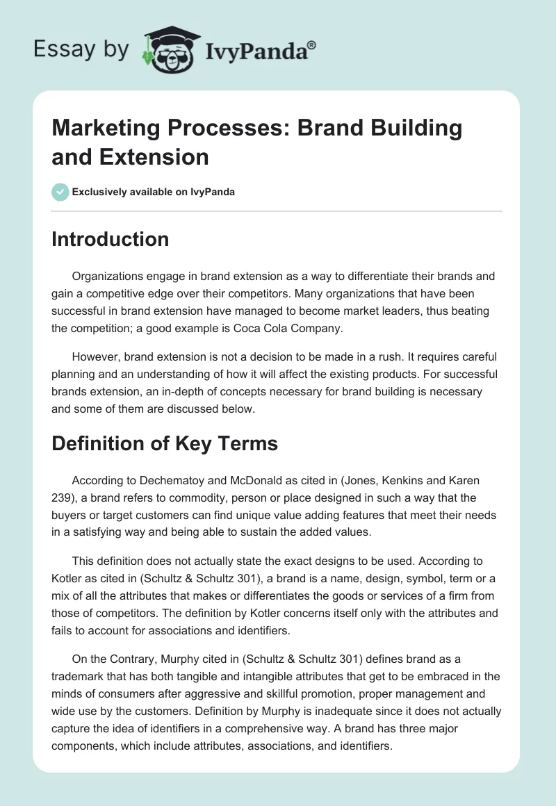 Marketing Processes: Brand Building and Extension. Page 1