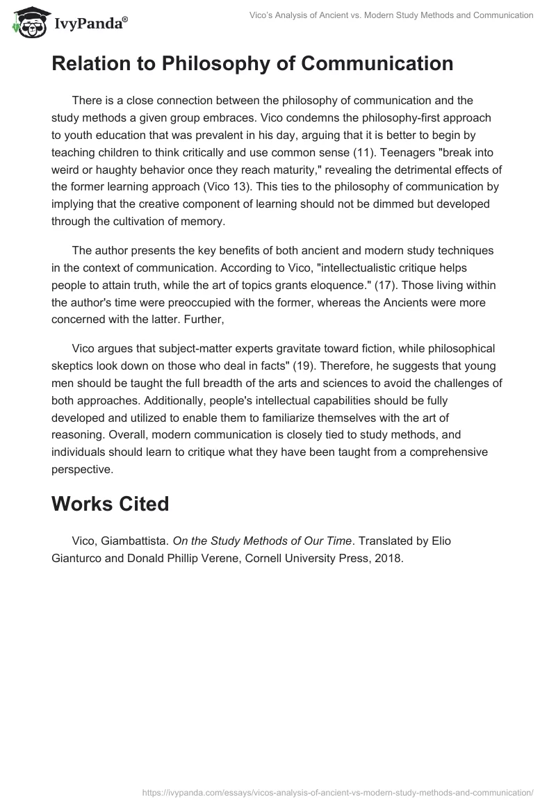 Vico’s Analysis of Ancient vs. Modern Study Methods and Communication. Page 2