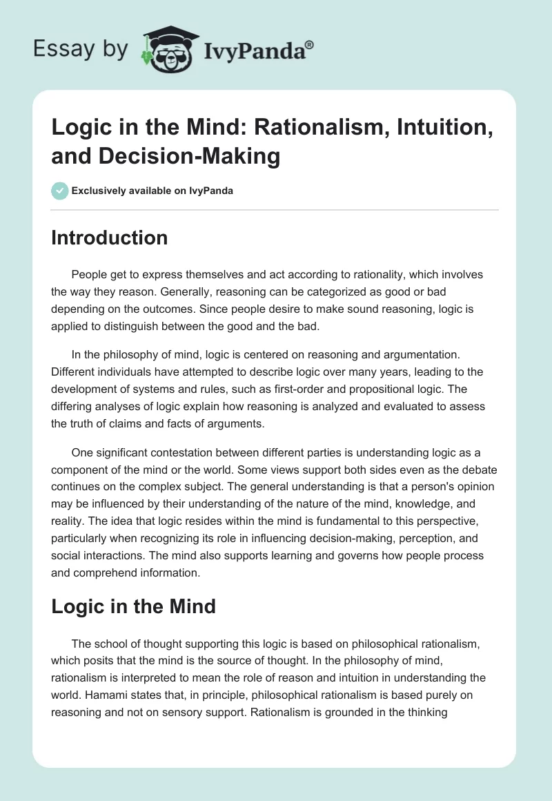 Logic in the Mind: Rationalism, Intuition, and Decision-Making. Page 1