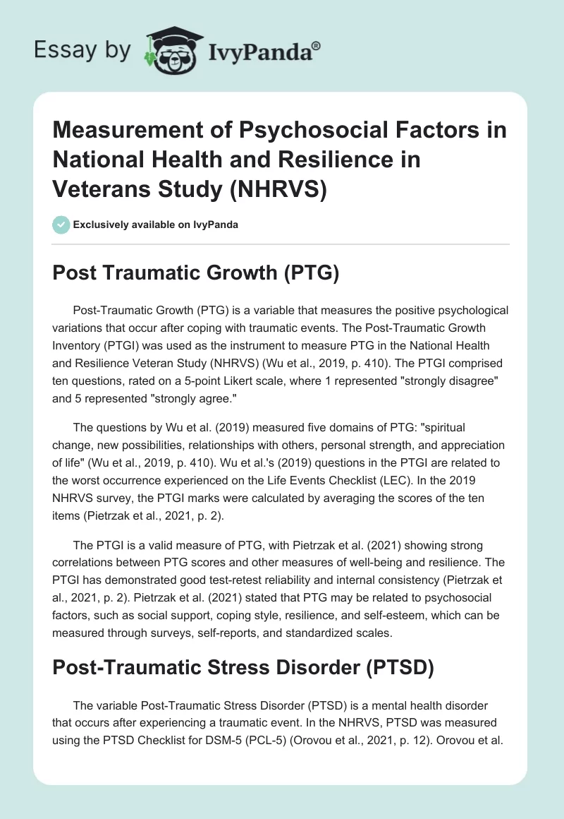 Measurement of Psychosocial Factors in National Health and Resilience in Veterans Study (NHRVS). Page 1