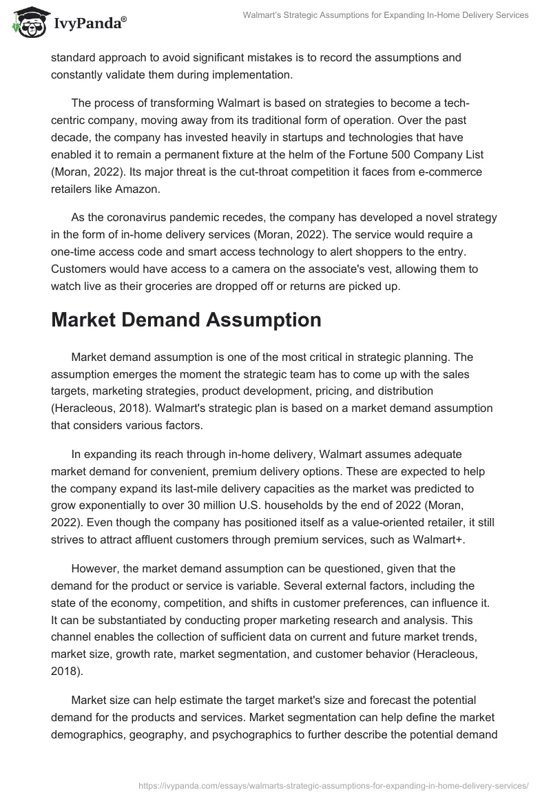 Walmart’s Strategic Assumptions for Expanding In-Home Delivery Services. Page 2