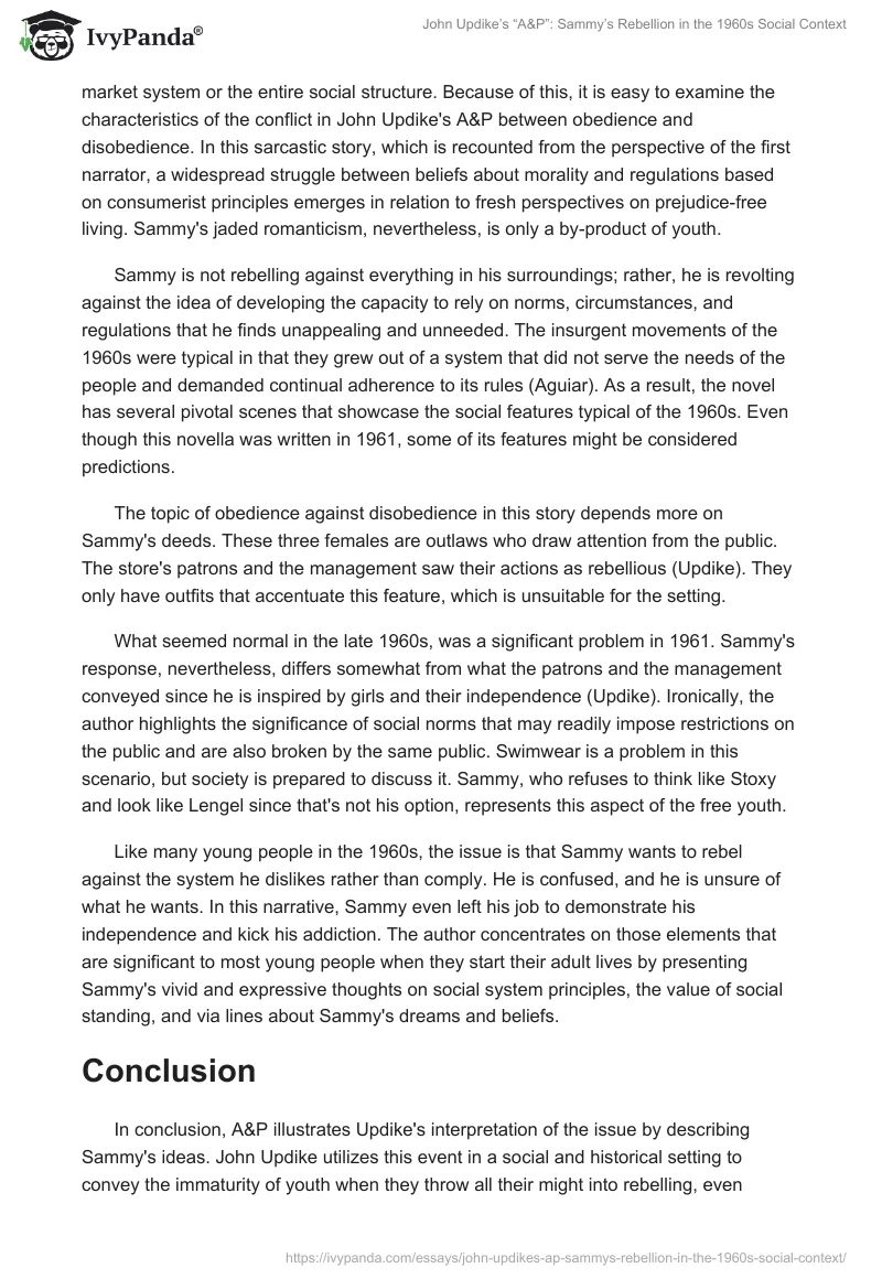John Updike’s “A&P”: Sammy’s Rebellion in the 1960s Social Context. Page 2
