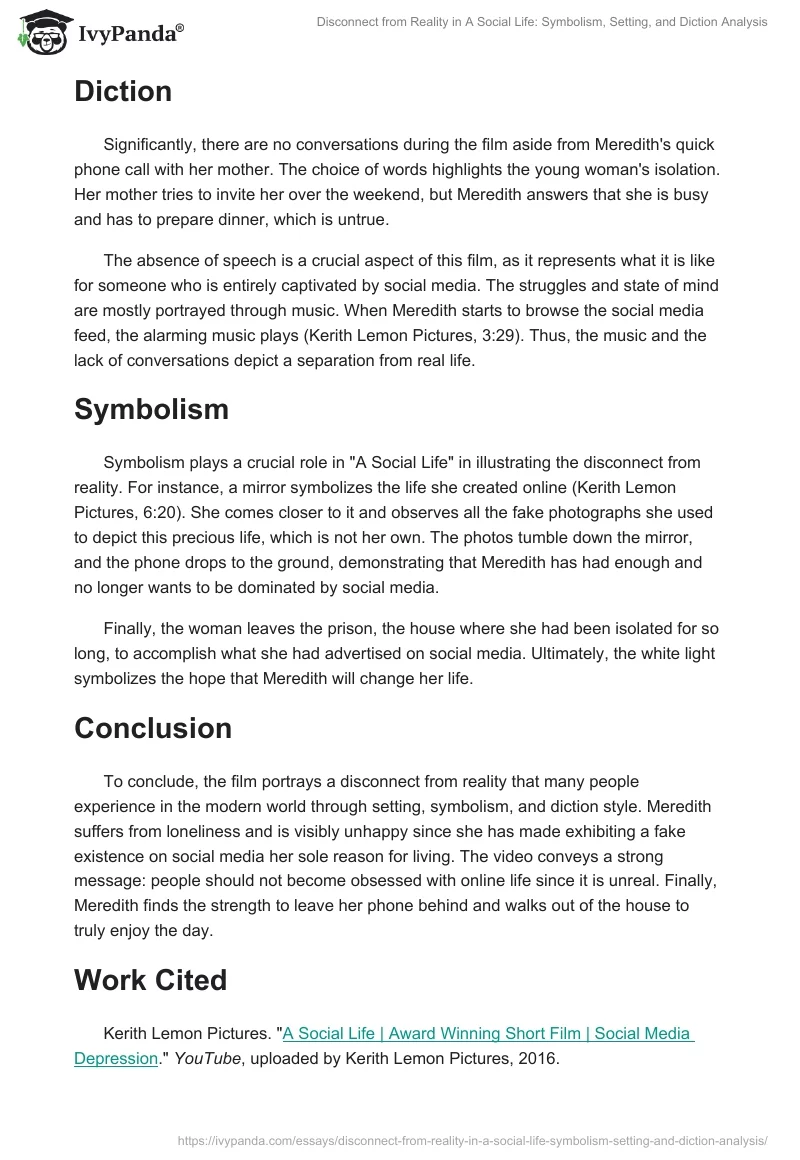 Disconnect from Reality in A Social Life: Symbolism, Setting, and Diction Analysis. Page 2