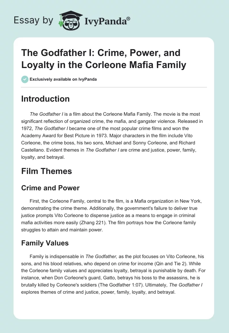 The Godfather I: Crime, Power, and Loyalty in the Corleone Mafia Family. Page 1