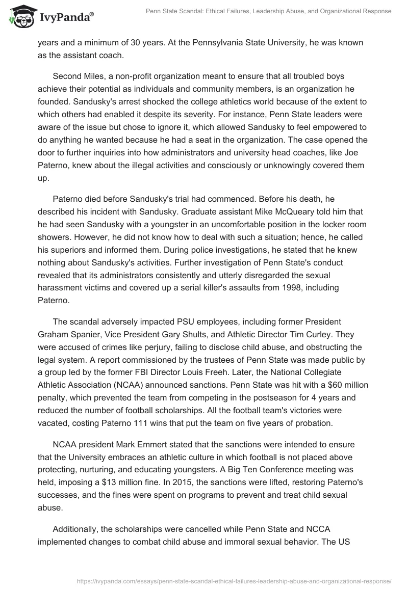 Penn State Scandal: Ethical Failures, Leadership Abuse, and Organizational Response. Page 2