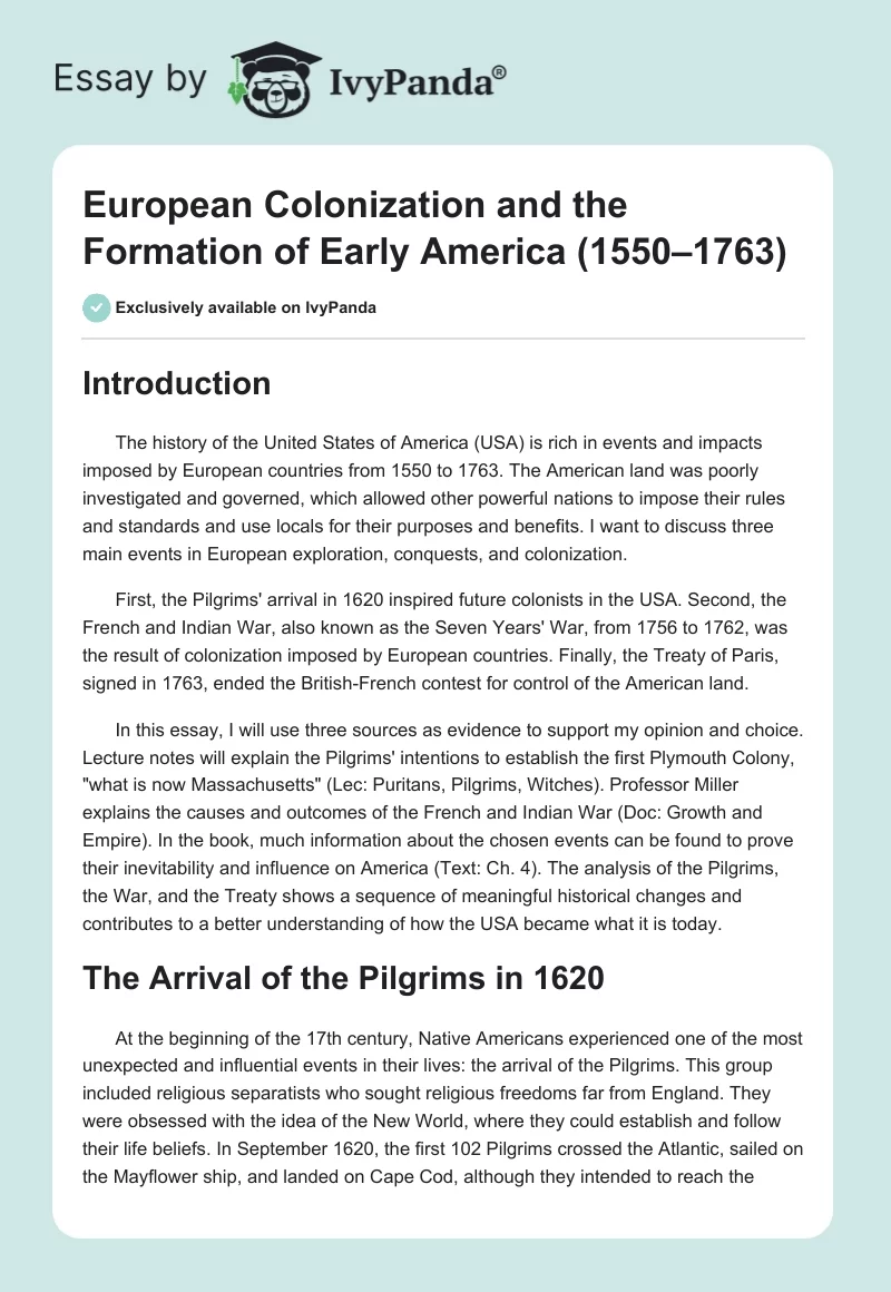 European Colonization and the Formation of Early America (1550–1763). Page 1