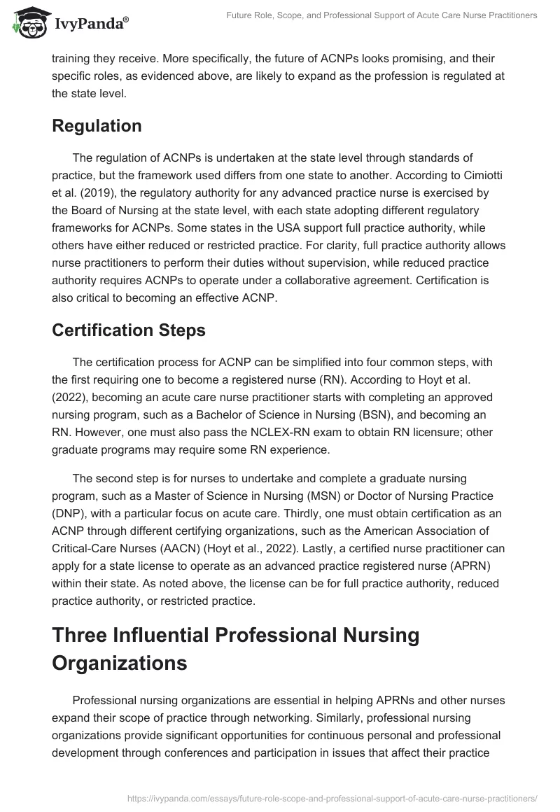 Future Role, Scope, and Professional Support of Acute Care Nurse Practitioners. Page 2