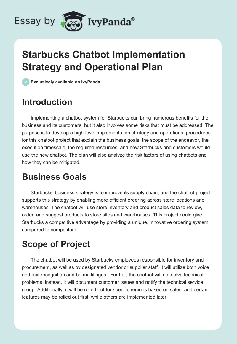 Starbucks Chatbot Implementation Strategy and Operational Plan. Page 1