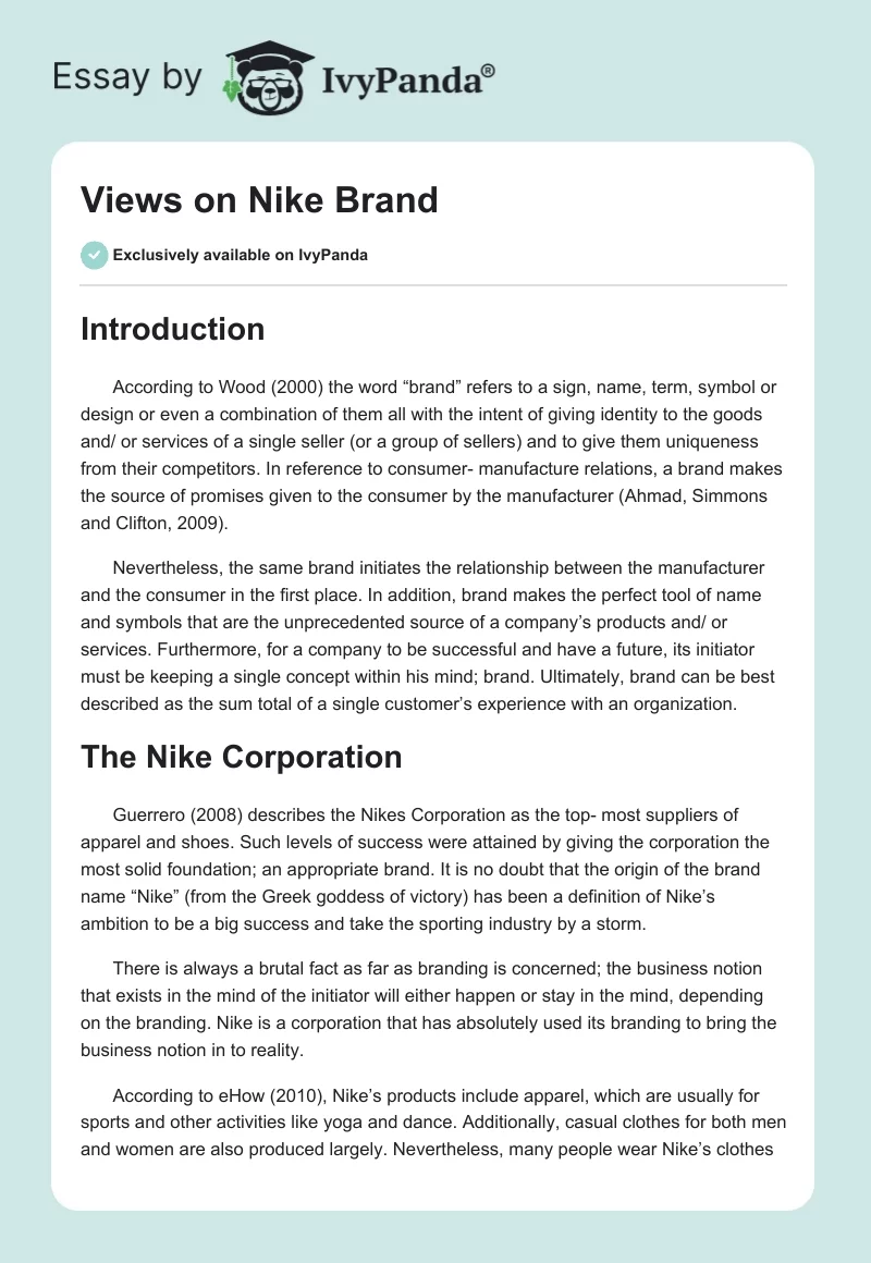 Views on Nike Brand. Page 1