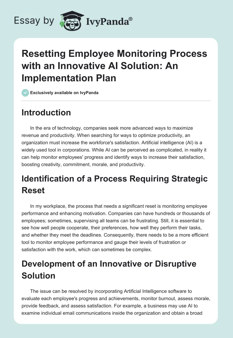 Resetting Employee Monitoring Process with an Innovative AI Solution: An Implementation Plan. Page 1