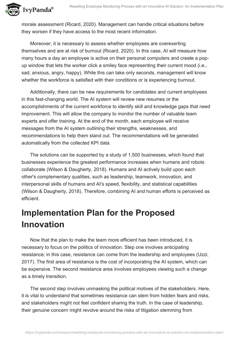 Resetting Employee Monitoring Process with an Innovative AI Solution: An Implementation Plan. Page 2