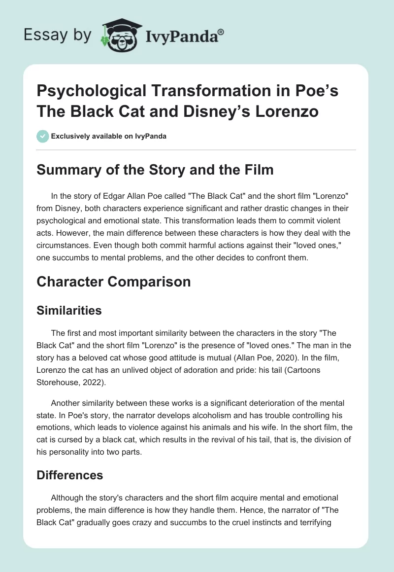 Psychological Transformation in Poe’s The Black Cat and Disney’s Lorenzo. Page 1