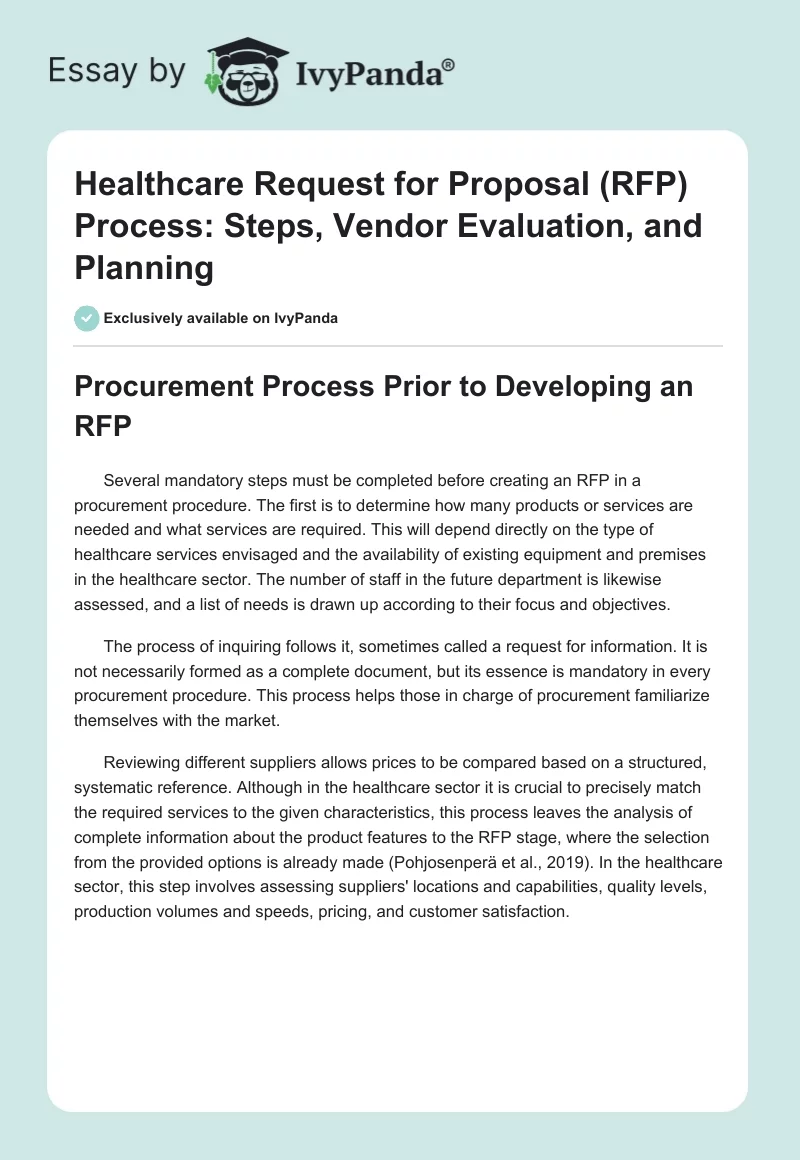 Healthcare Request for Proposal (RFP) Process: Steps, Vendor Evaluation, and Planning. Page 1