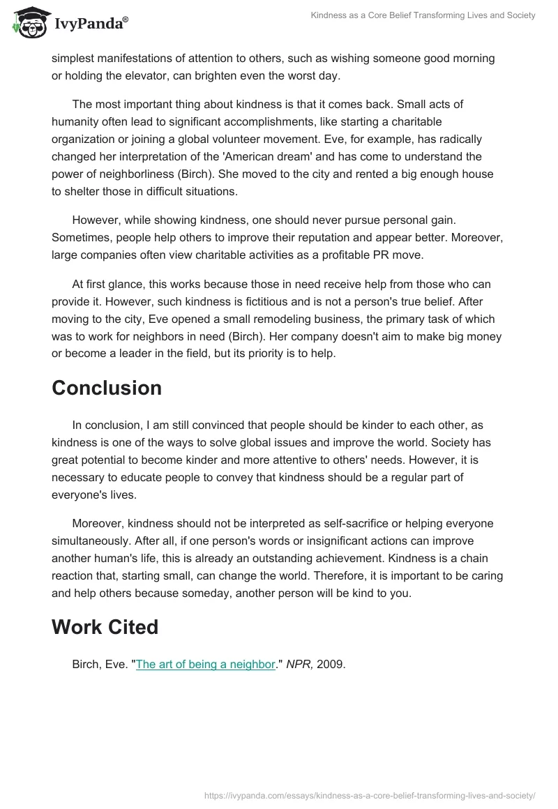 Kindness as a Core Belief Transforming Lives and Society. Page 2