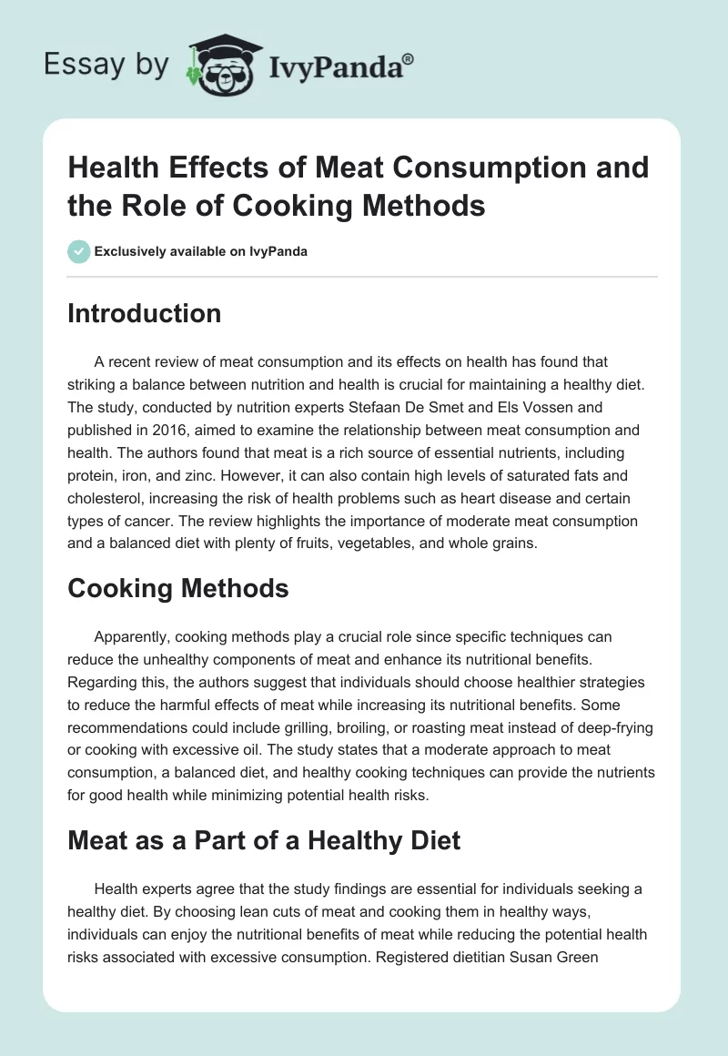 Health Effects of Meat Consumption and the Role of Cooking Methods. Page 1