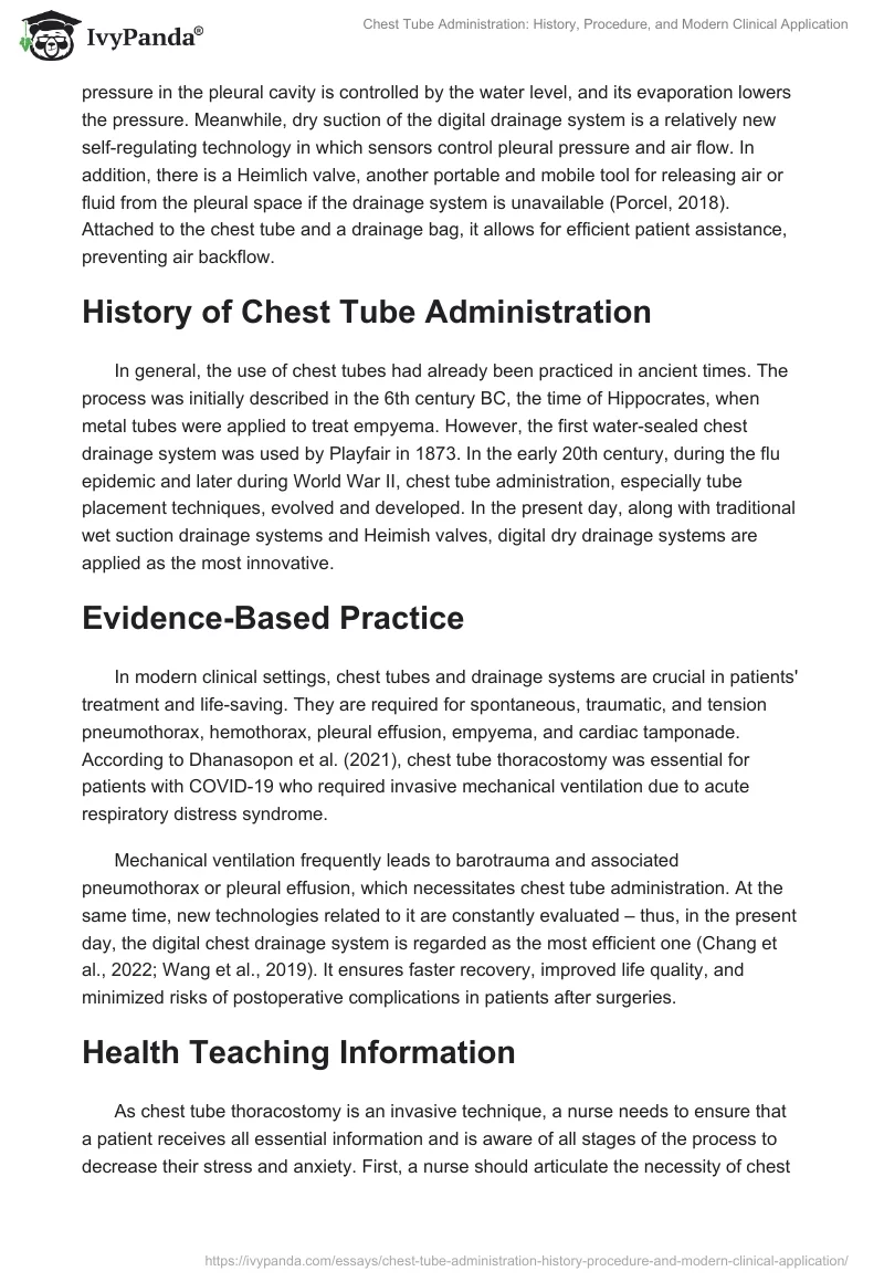 Chest Tube Administration: History, Procedure, and Modern Clinical Application. Page 2