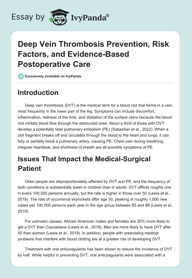 Deep Vein Thrombosis Prevention, Risk Factors, and Evidence-Based Postoperative Care. Page 1