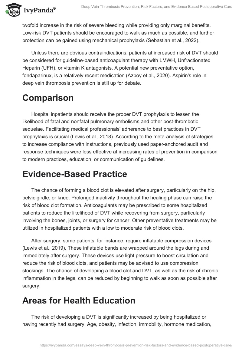 Deep Vein Thrombosis Prevention, Risk Factors, and Evidence-Based Postoperative Care. Page 2