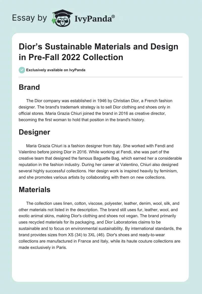 Dior’s Sustainable Materials and Design in Pre-Fall 2022 Collection. Page 1