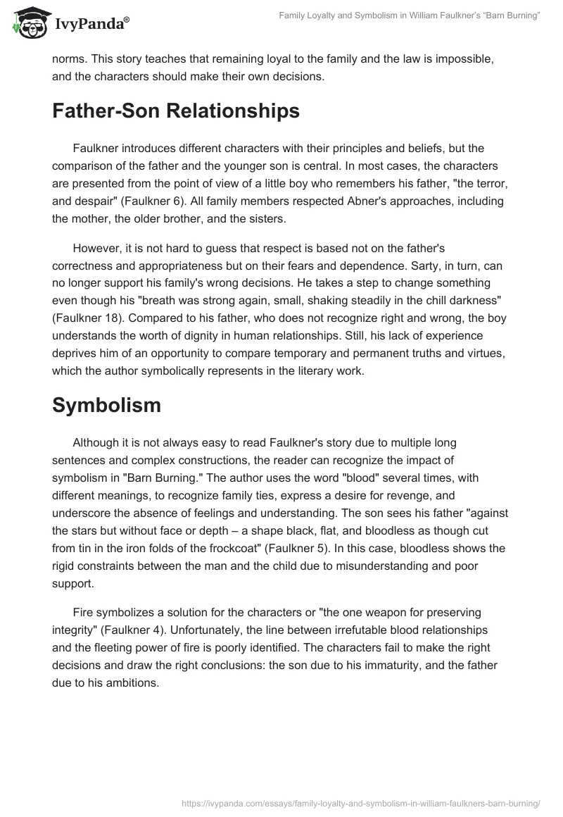 Family Loyalty and Symbolism in William Faulkner’s “Barn Burning”. Page 2