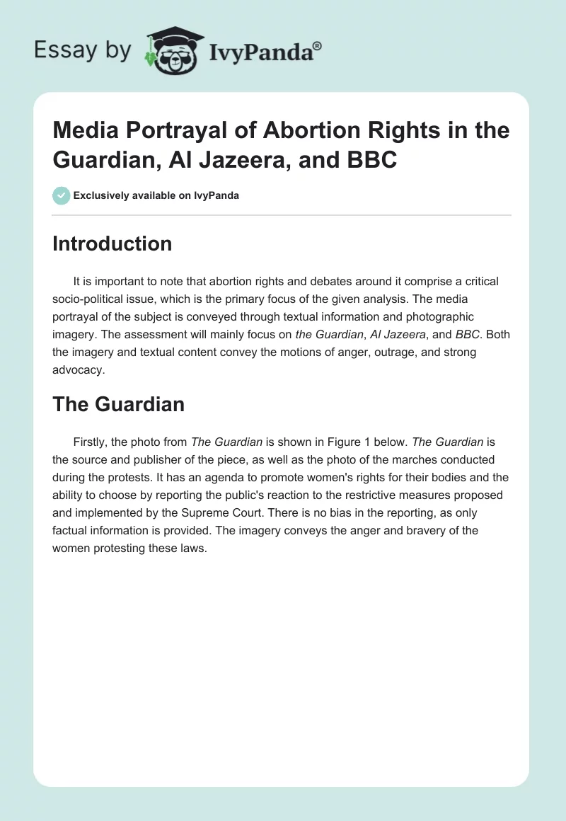 Media Portrayal of Abortion Rights in the Guardian, Al Jazeera, and BBC. Page 1