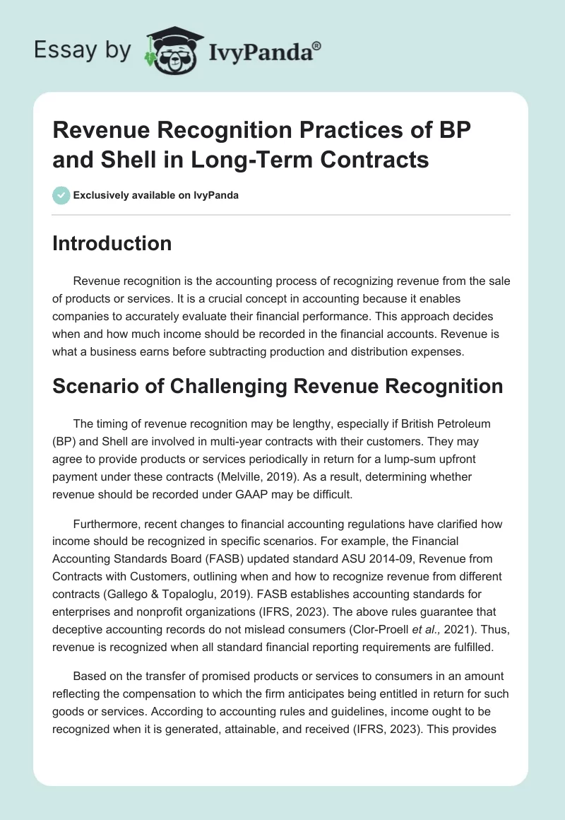 Revenue Recognition Practices of BP and Shell in Long-Term Contracts. Page 1