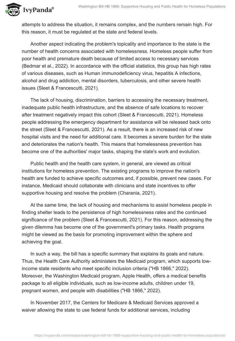 Washington Bill HB 1866: Supportive Housing and Public Health for Homeless Populations. Page 2
