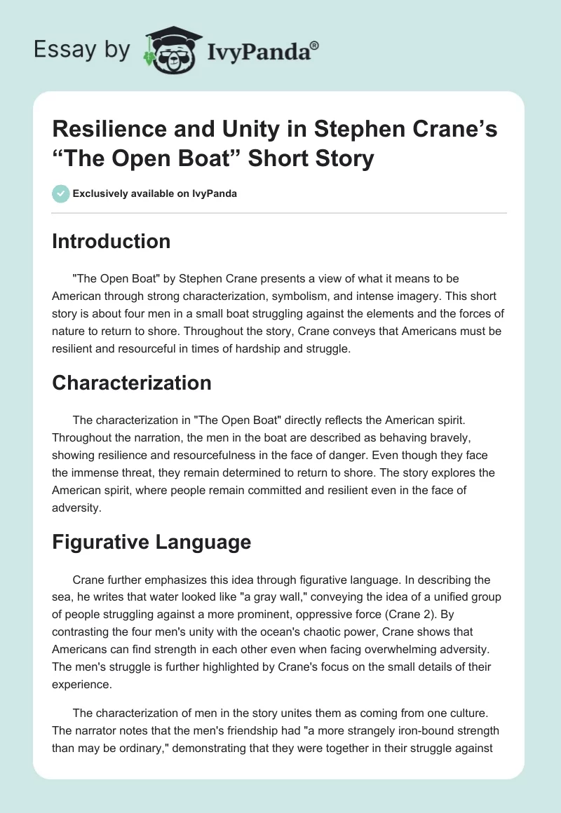 Resilience and Unity in Stephen Crane’s “The Open Boat” Short Story. Page 1